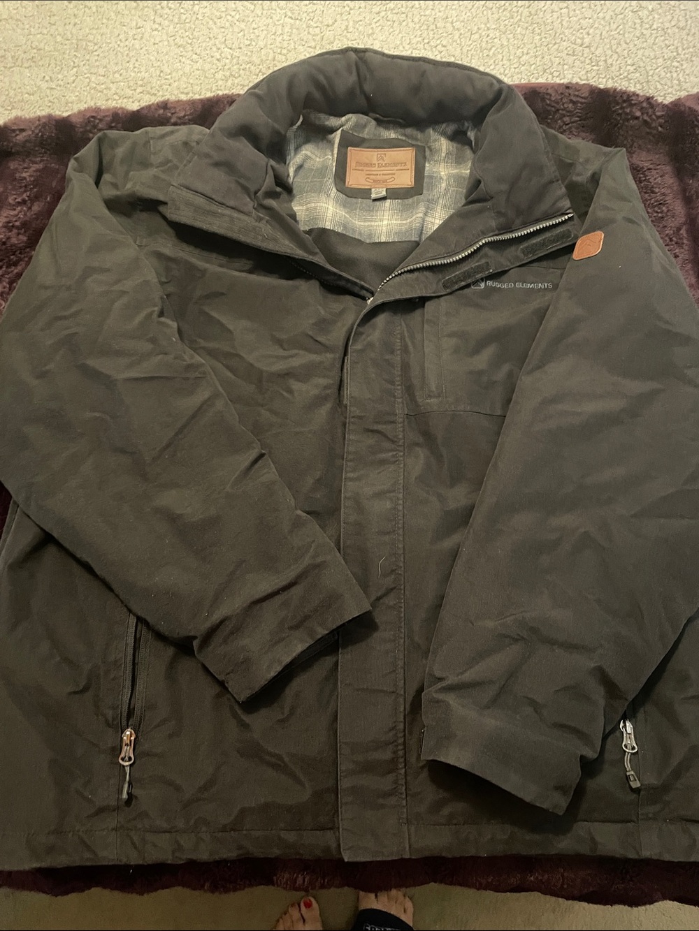 Men's Black Military Field Jacket with Plaid Lining